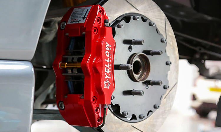 Precision brake components on a high-performance luxury vehicle